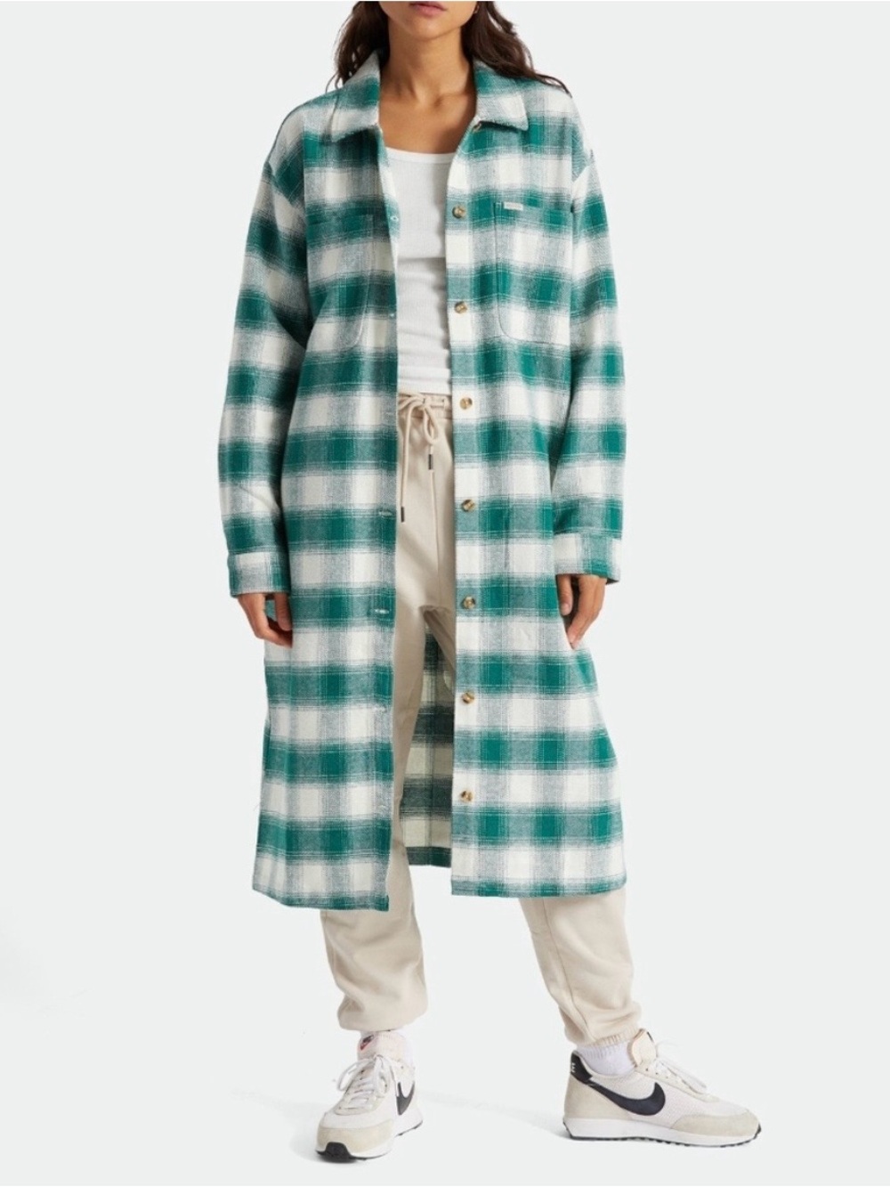 Brixton Clover Green Plaid Bowery Flannel Duster Size XS